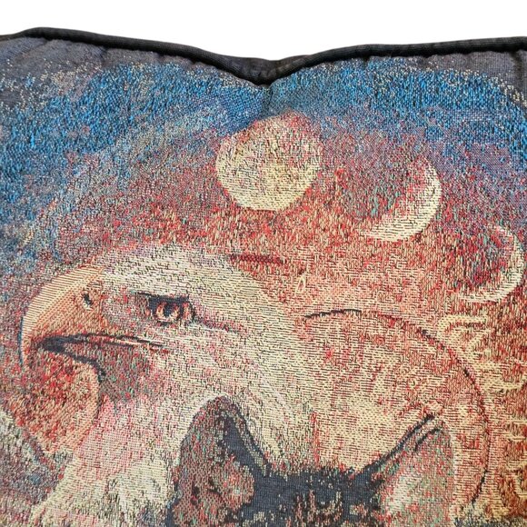 VTG Y2K Harley Davidson Throw Pillows Needlepoint Wolf Bald Eagle 16" Set Of 2 - Picture 8 of 16